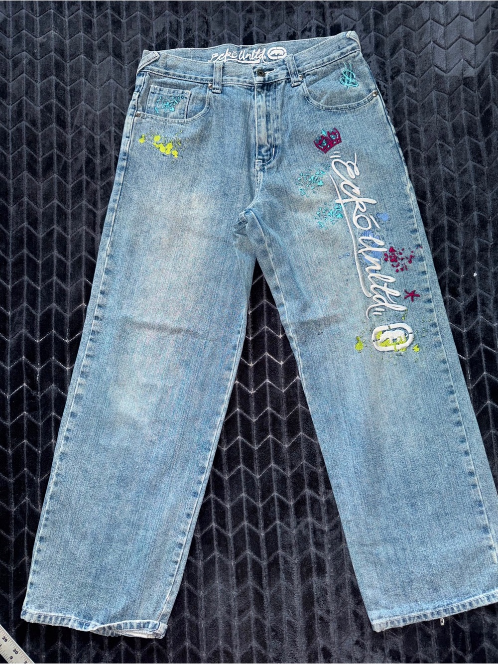 Vintage Grunge Y2K Ecko Unltd Women’s Jeans High Rise‎ Wide leg Relaxed Size 16